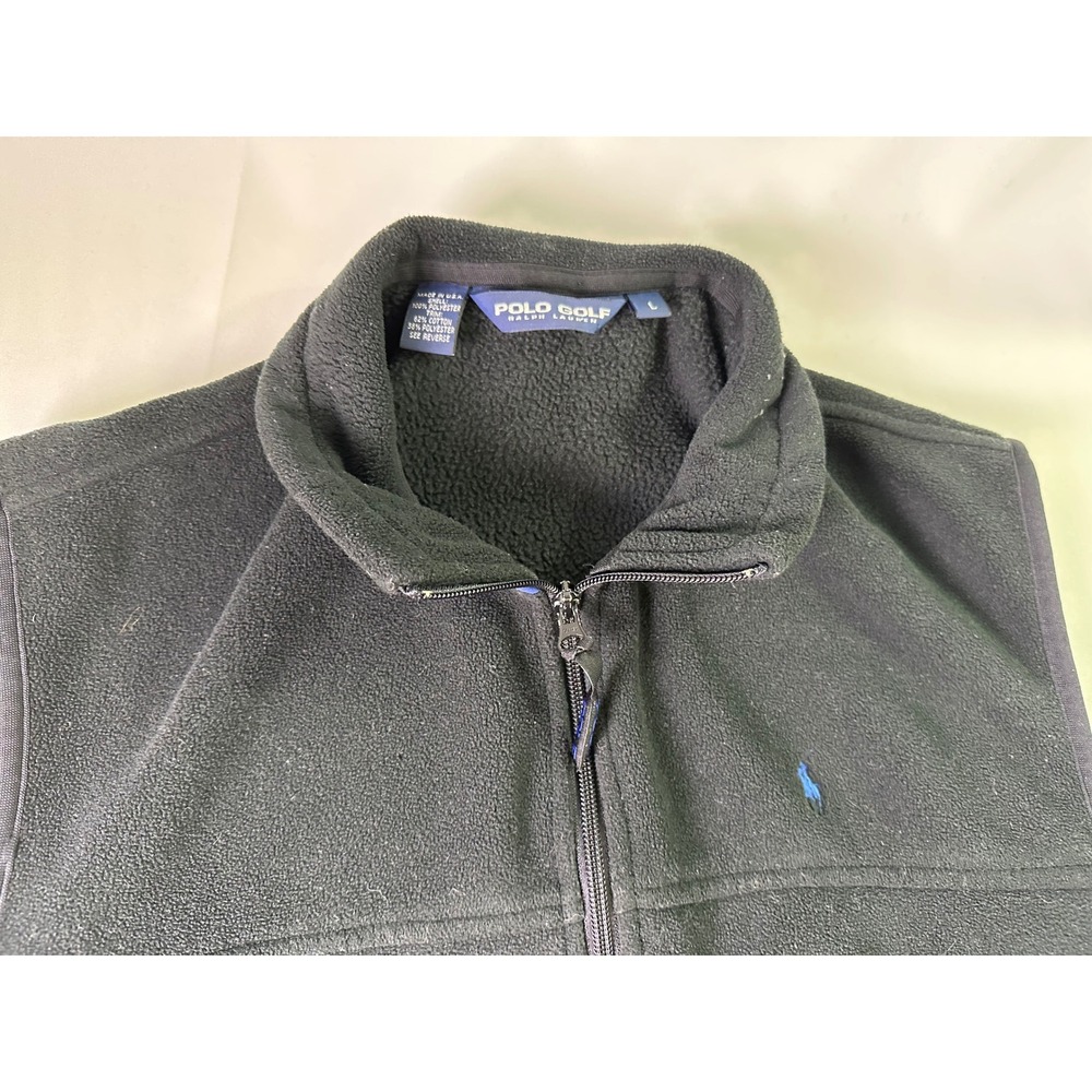Vintage Polo Golf Ralph Lauren Polartec Fleece Vest‎ Black Blue Trim Mens Large